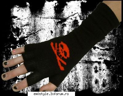 haine emo! red skull black fingerless gloves